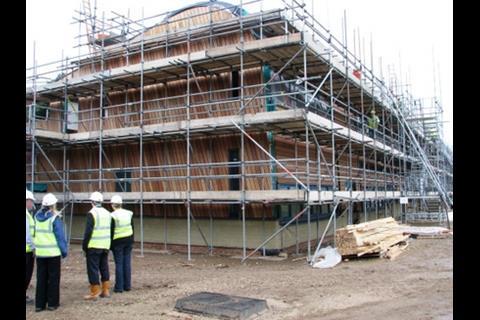 On site at the build; exterior view